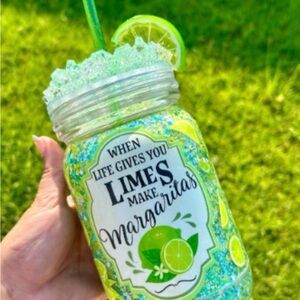 Lime Green Margarita snow globe Mason jar tumbler